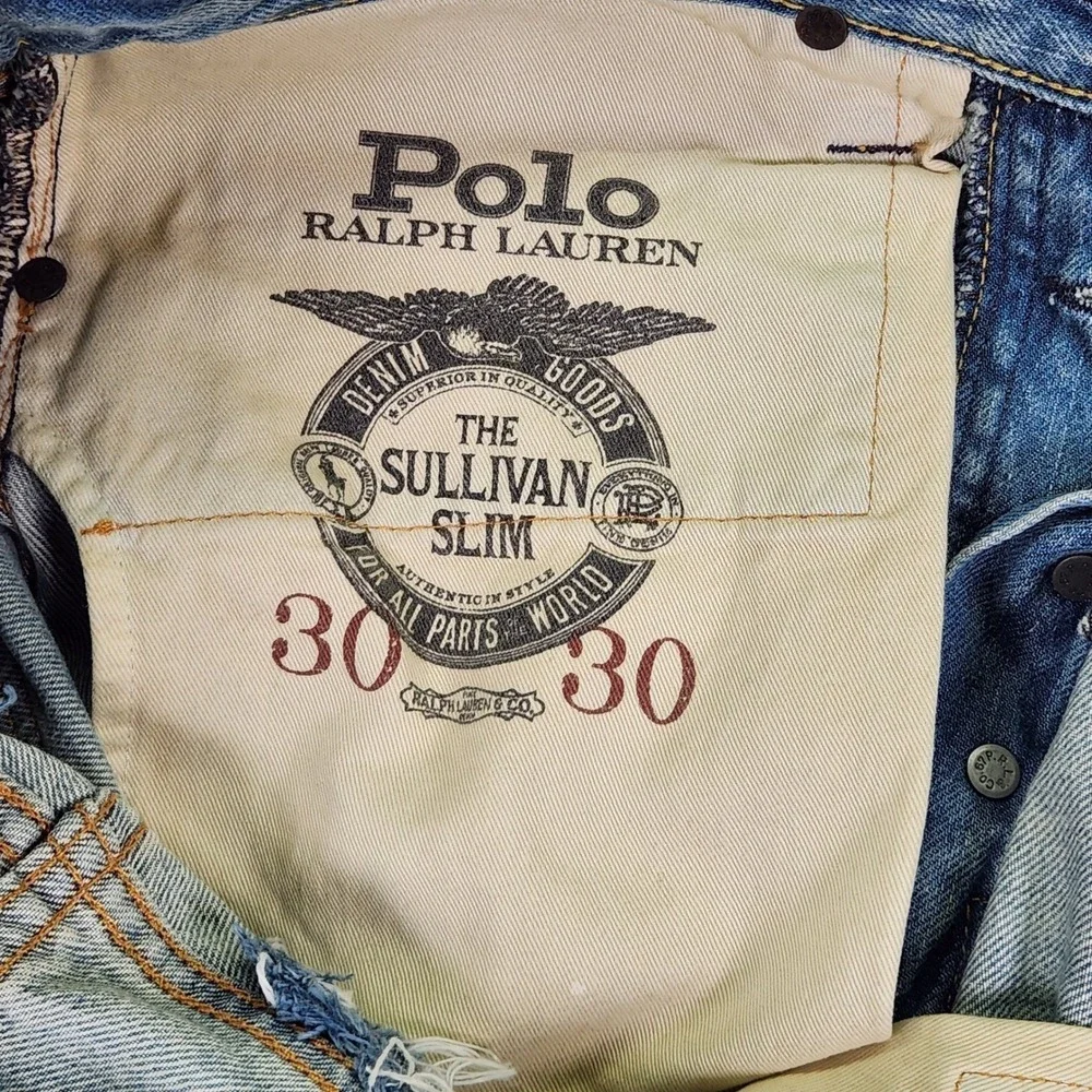 Polo Ralph Lauren Distressed Paint Splatter Ripped Denim Jeans 32x31‎ Button Fly